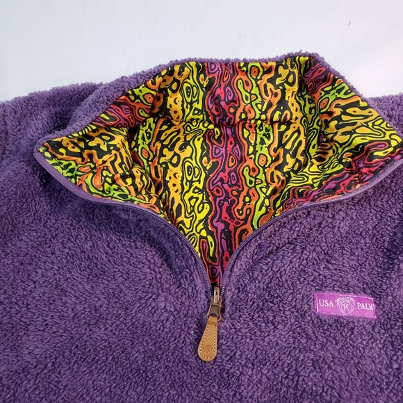 USA Palm Purple Sherpa Reversible Fleece Pullover Mens XLarge 1/4 Zip - Picture 2 of 9